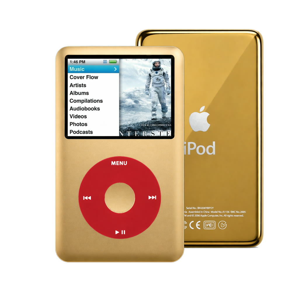 Gold refurbished iPod Classic 7th Gen with Red click wheel and Gold back plate