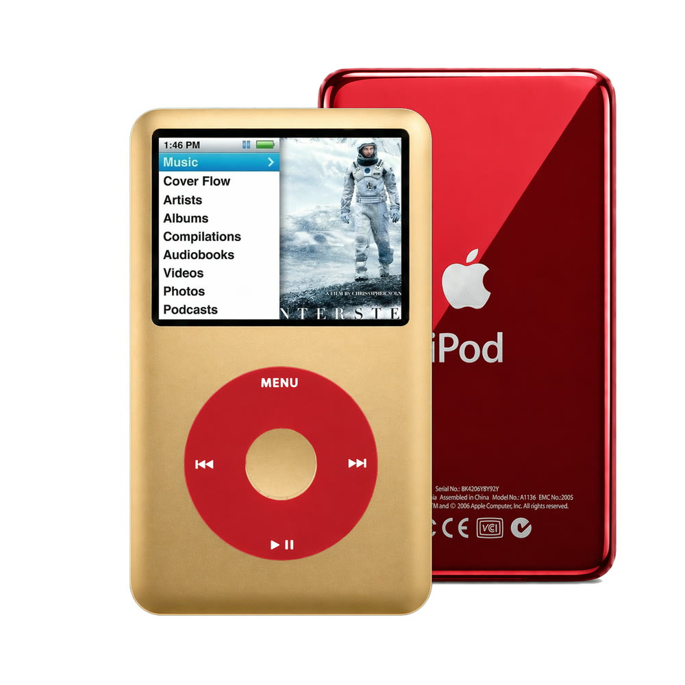 Gold refurbished iPod Classic 7th Gen with Red click wheel and Red back plate