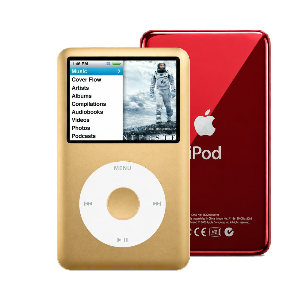 Gold refurbished iPod Classic 7th Gen with White click wheel and Red back plate