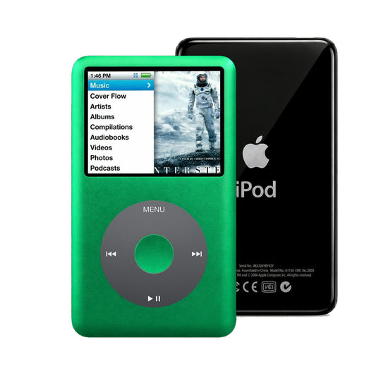 Green refurbished iPod Classic 7th Gen with Black click wheel and Black back plate