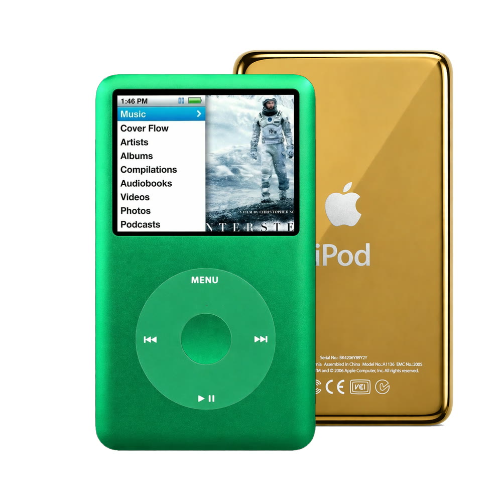 Green refurbished iPod Classic 7th Gen with Green click wheel and Gold back plate
