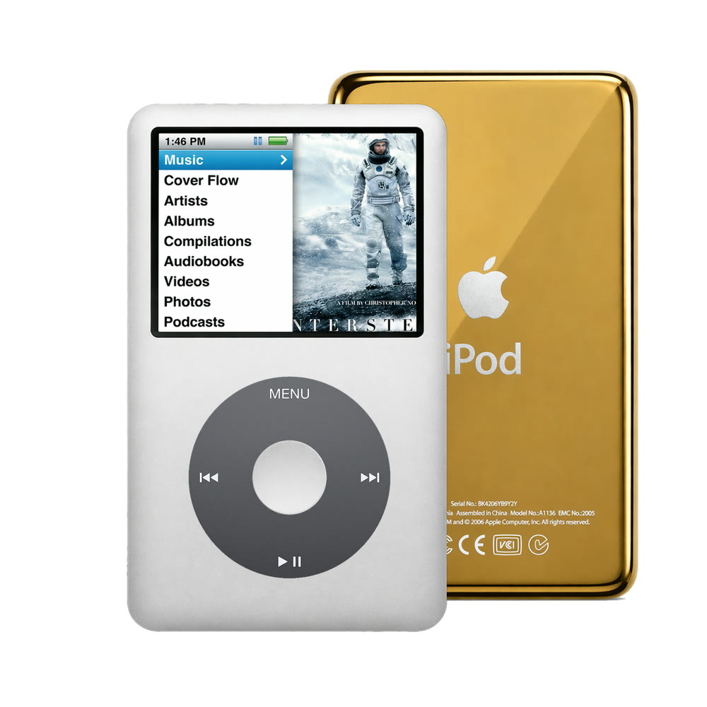 Gray refurbished iPod Classic 7th Gen with Black click wheel and Gold back plate