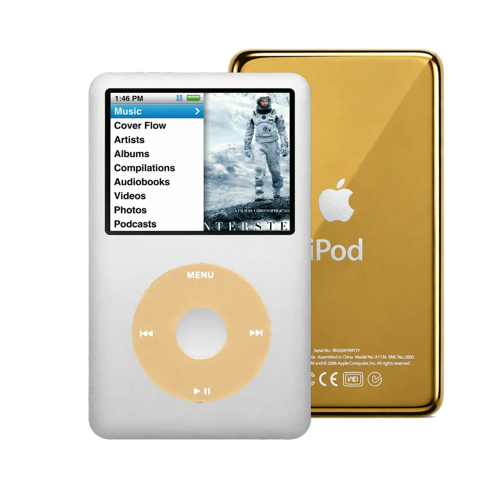 Gray refurbished iPod Classic 7th Gen with Gold click wheel and Gold back plate