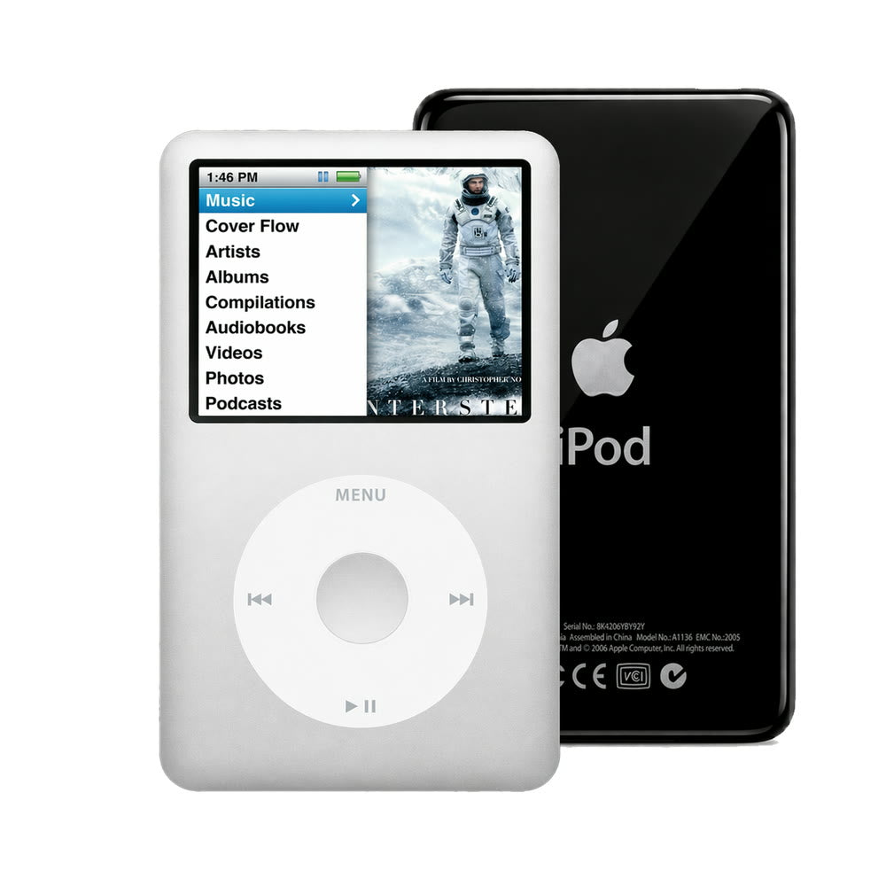 Gray refurbished iPod Classic 7th Gen with White click wheel and Black back plate