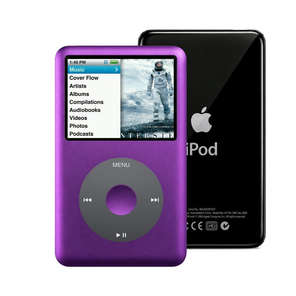 Purple refurbished iPod Classic 7th Gen with Black click wheel and Black back plate