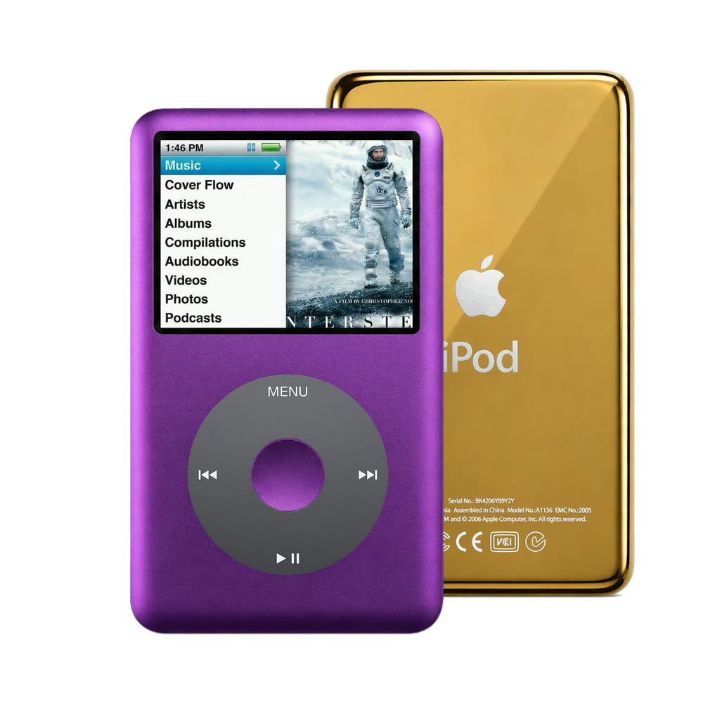 Purple refurbished iPod Classic 7th Gen with Black click wheel and Gold back plate