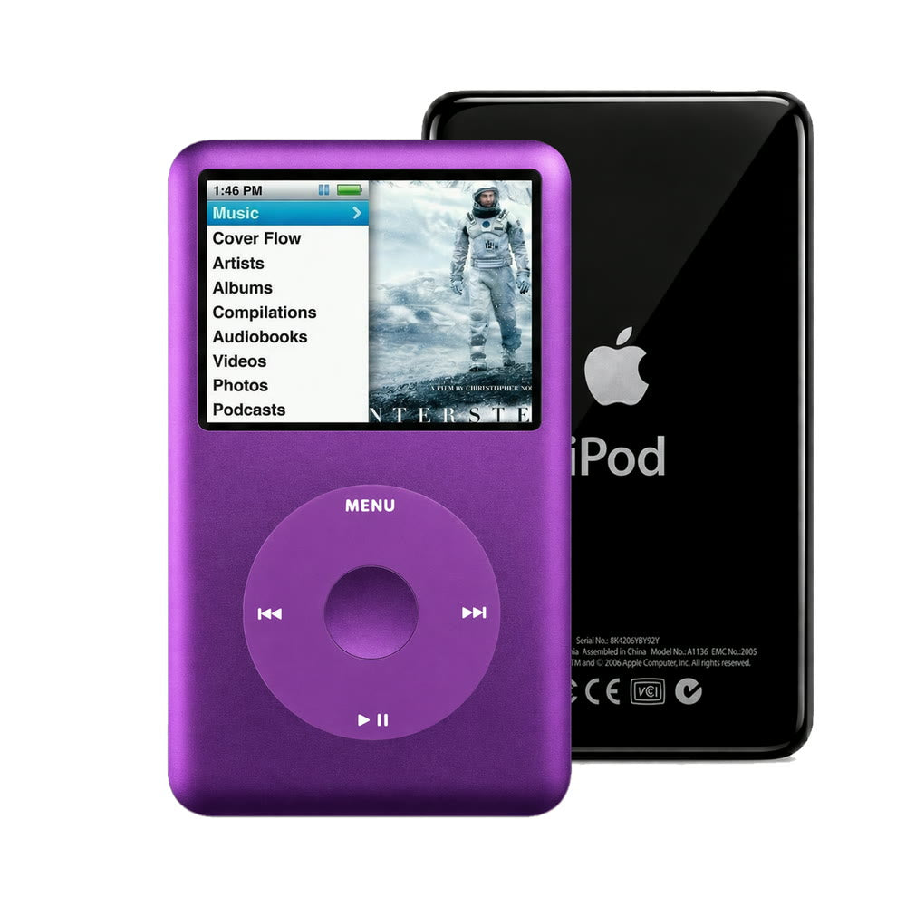 Purple refurbished iPod Classic 7th Gen with Purple click wheel and Black back plate