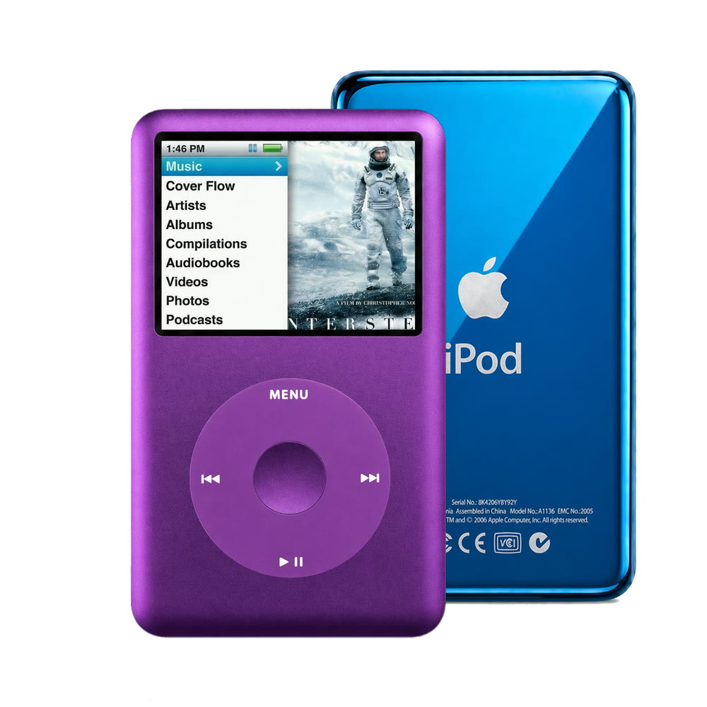Purple refurbished iPod Classic 7th Gen with Purple click wheel and Blue back plate