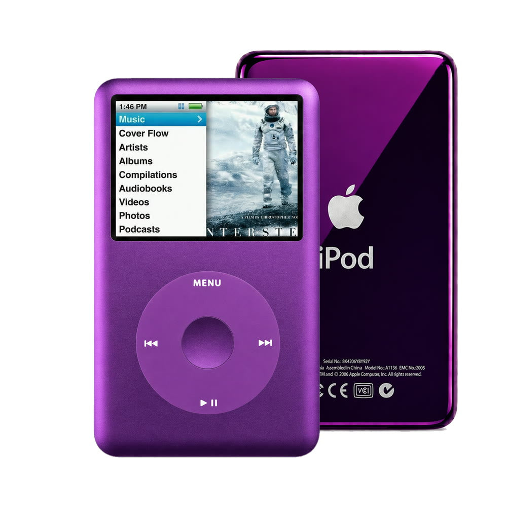 Purple refurbished iPod Classic 7th Gen with Purple click wheel and Purple back plate