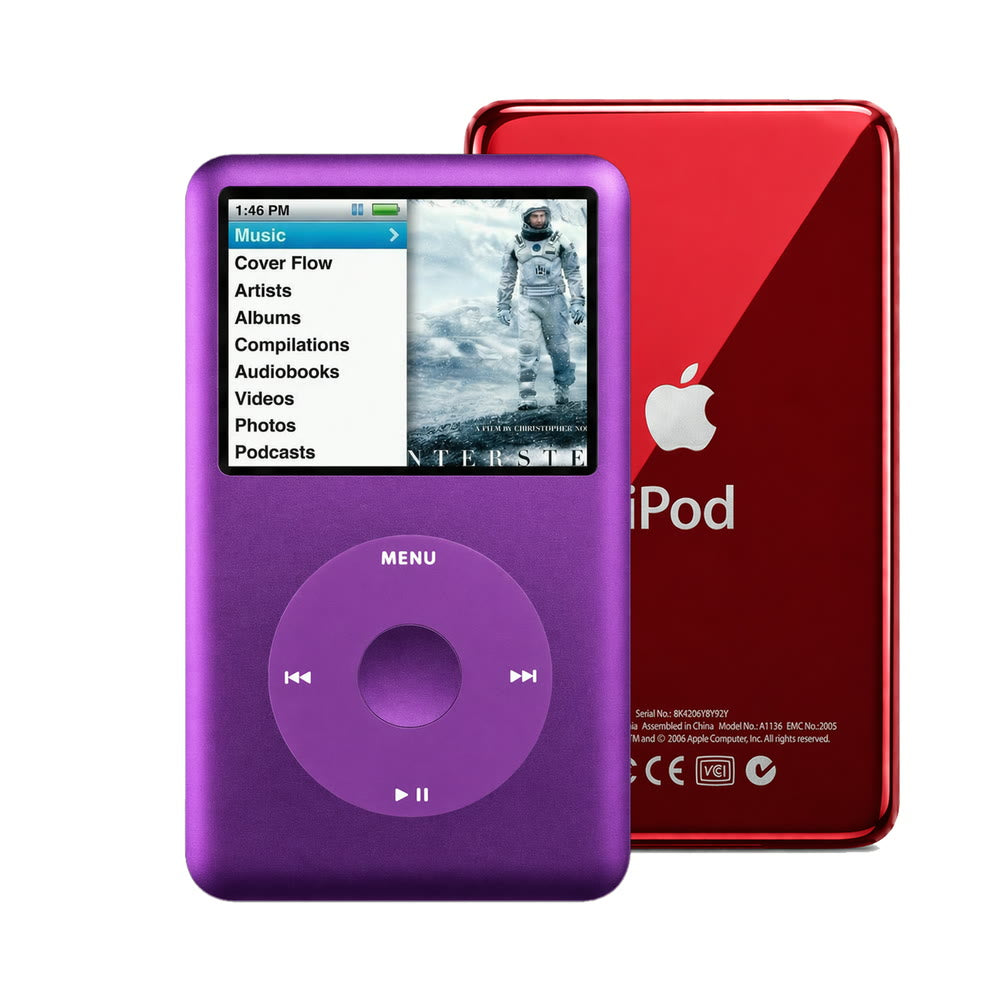 Purple refurbished iPod Classic 7th Gen with Purple click wheel and Red back plate