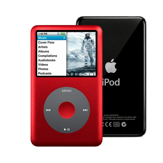 Red refurbished iPod Classic 7th Gen with Black click wheel and Black back plate