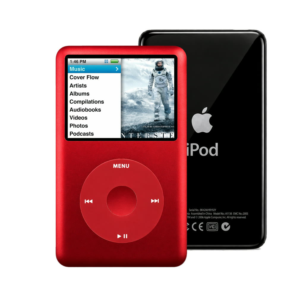 Red refurbished iPod Classic 7th Gen with Red click wheel and Black back plate