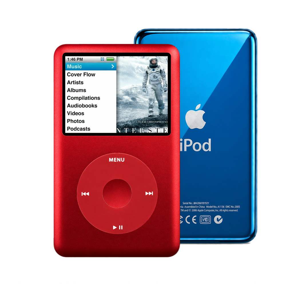 Red refurbished iPod Classic 7th Gen with Red click wheel and Blue back plate