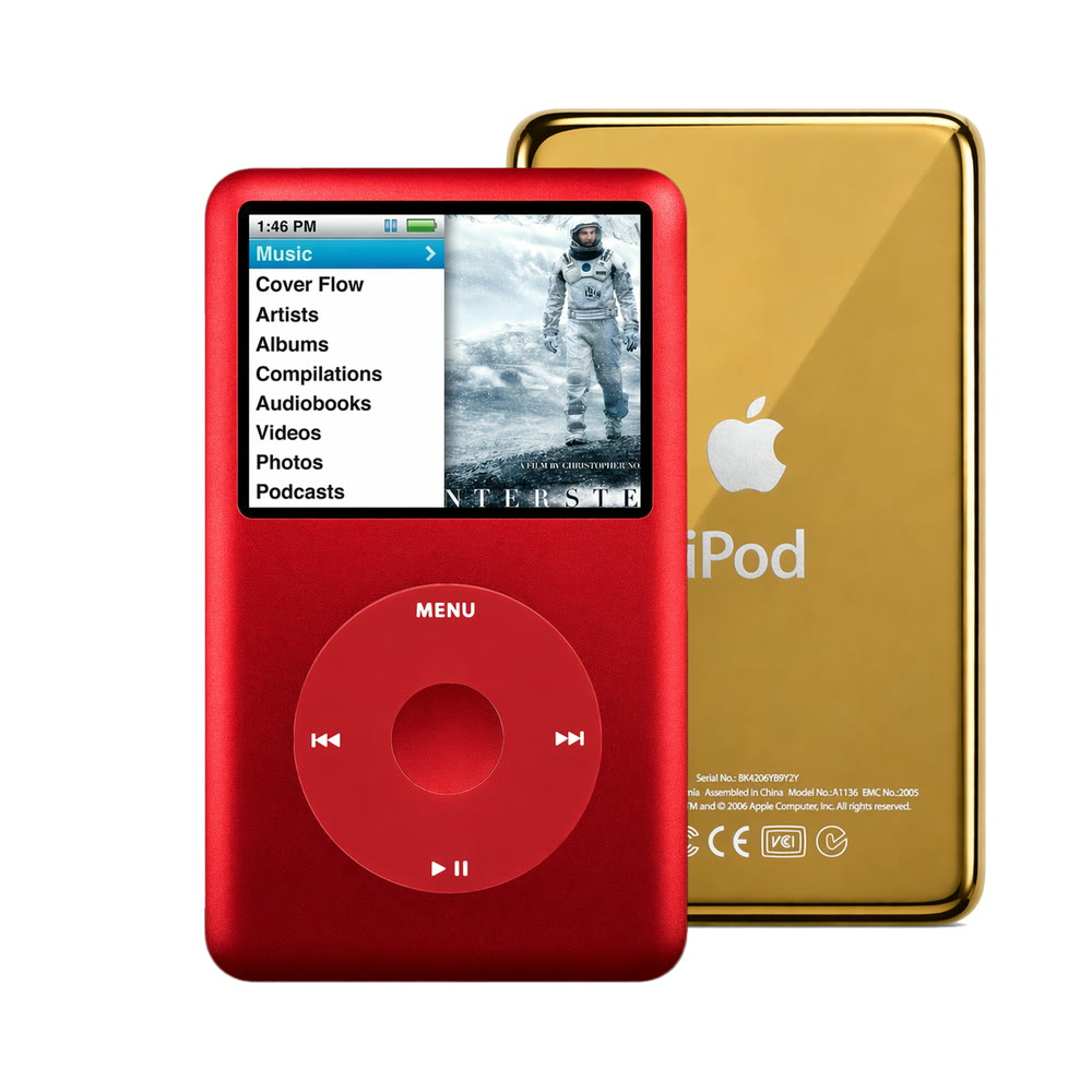 Red refurbished iPod Classic 7th Gen with Red click wheel and Gold back plate