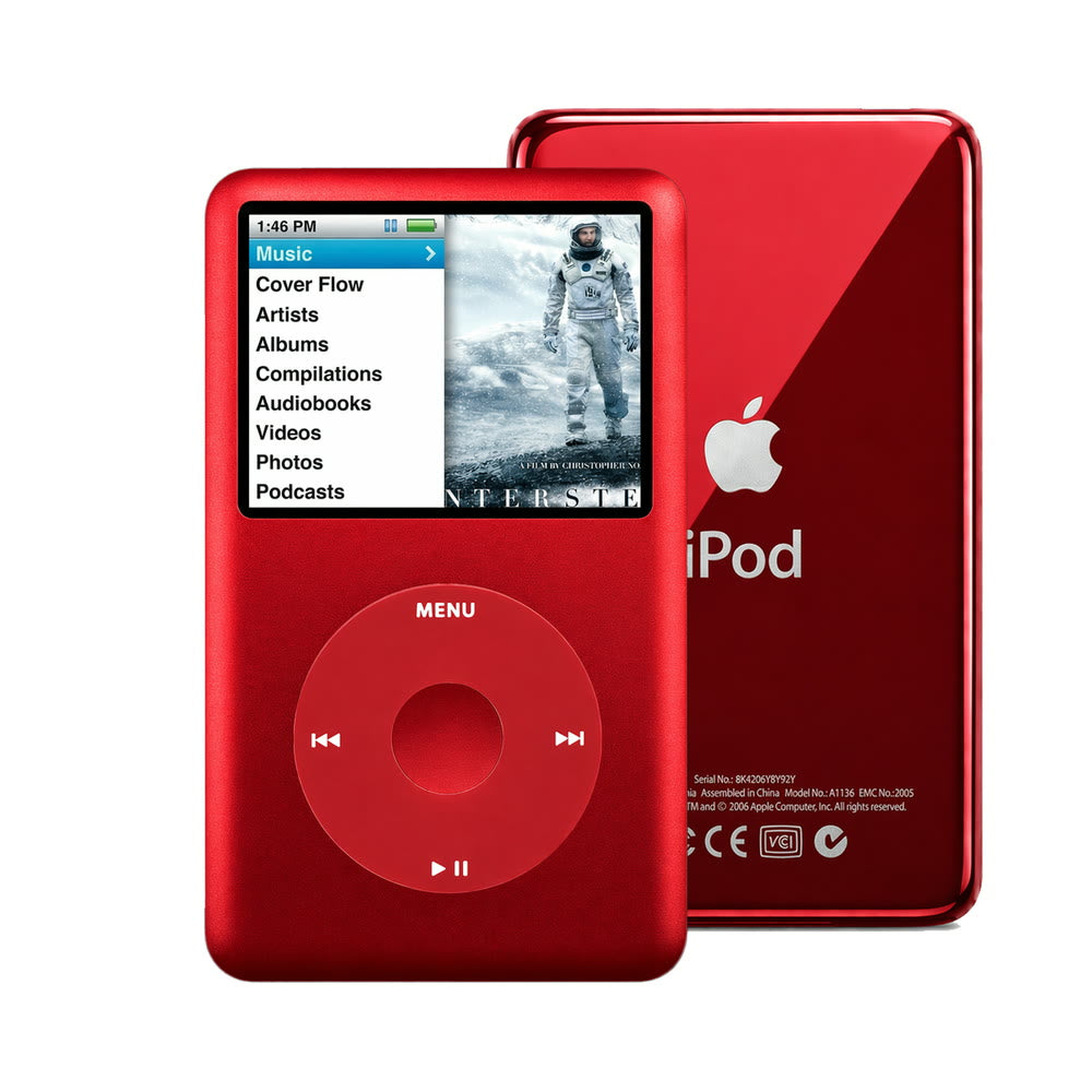 Red refurbished iPod Classic 7th Gen with Red click wheel and Red back plate