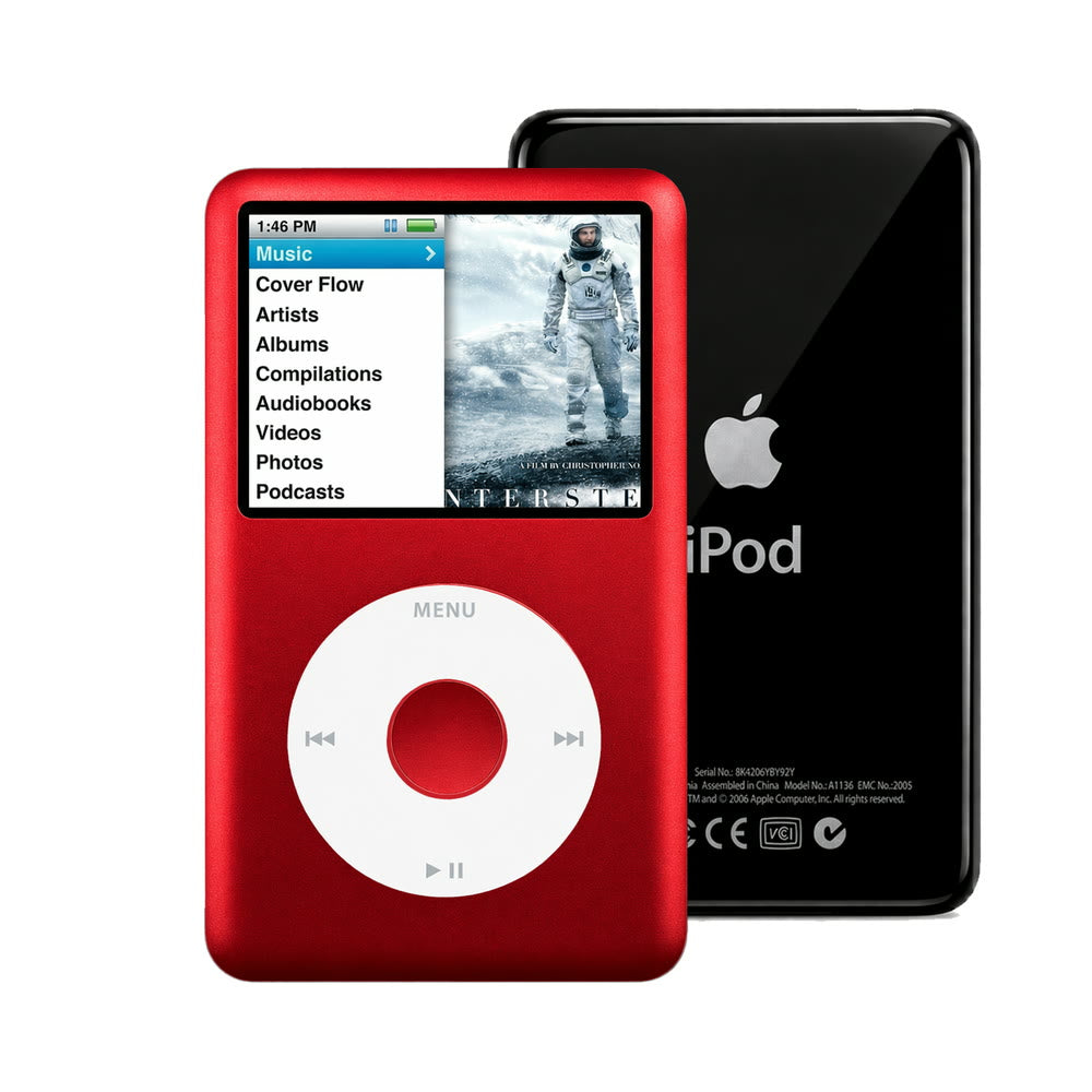 Red refurbished iPod Classic 7th Gen with White click wheel and Black back plate