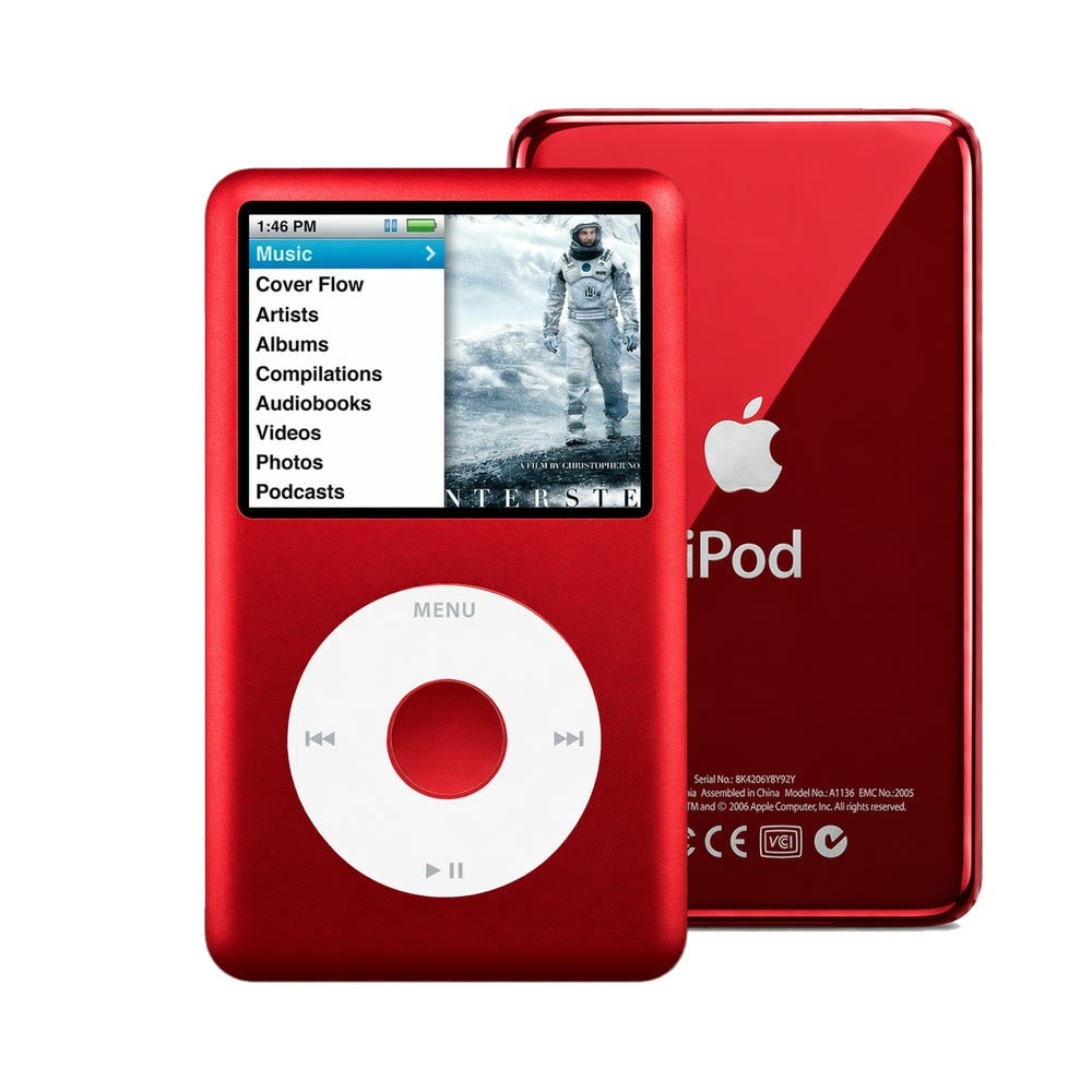 Red refurbished iPod Classic 7th Gen with White click wheel and Red back plate